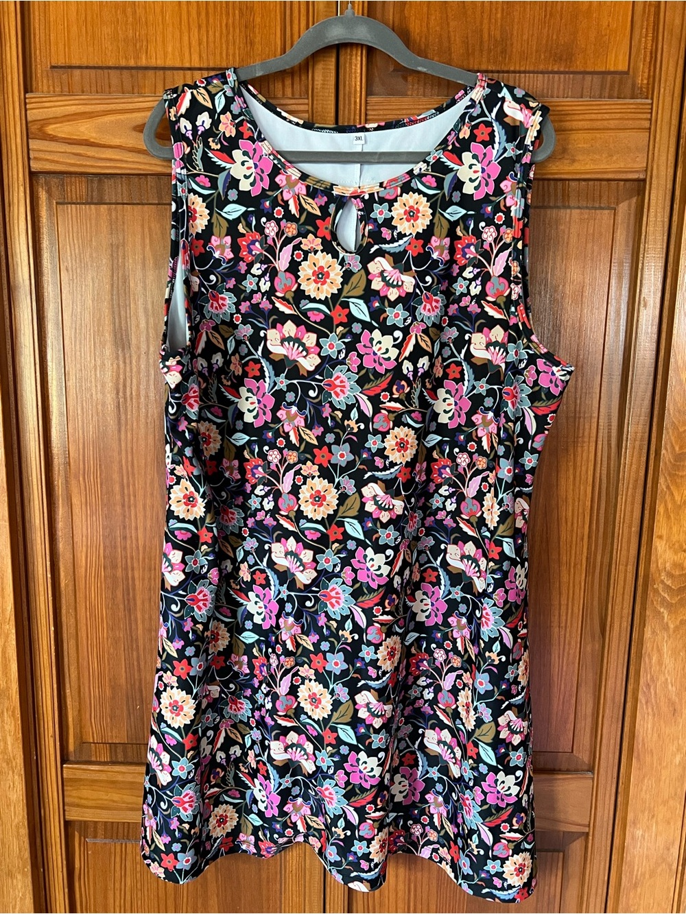 Sleeveless Floral A-Line Dress in Black and Pink